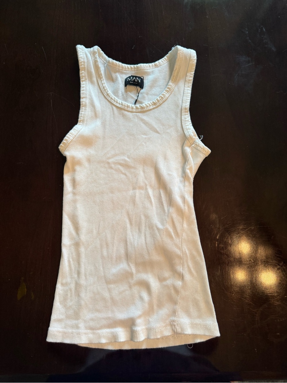 Boohoo Mens White Ribbed Tank Top - Slim Scoop Neck Sleeveless - M